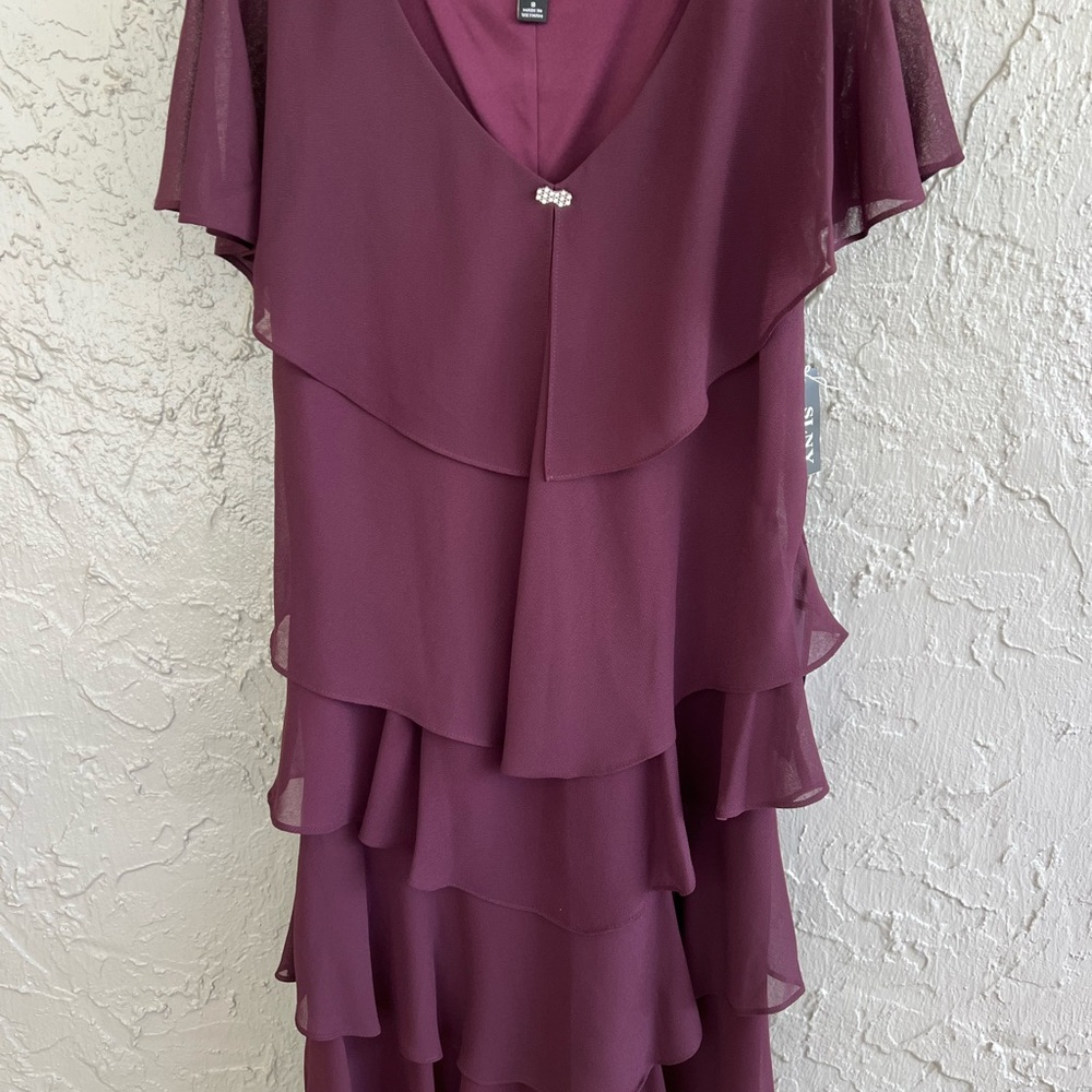 SLNY Red Ruffled Cocktail or Evening Dress - Picture 2 of 10